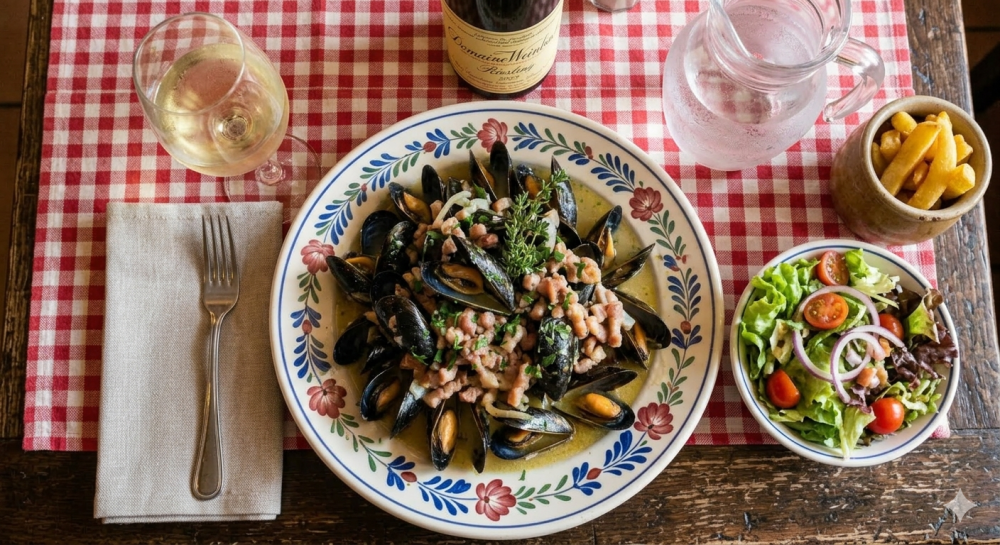 photo de la recette de moules sauce au munster et lardons